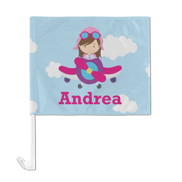 Airplane & Girl Pilot Car Flag - Large - FRONT