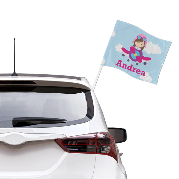 Airplane & Girl Pilot Car Flag - Large - LIFESTYLE