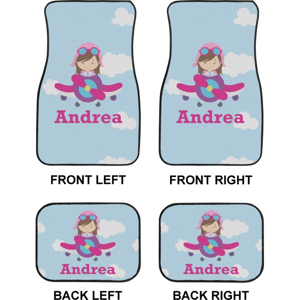 Airplane & Girl Pilot Car Floor Mats Set (2F + 2B)