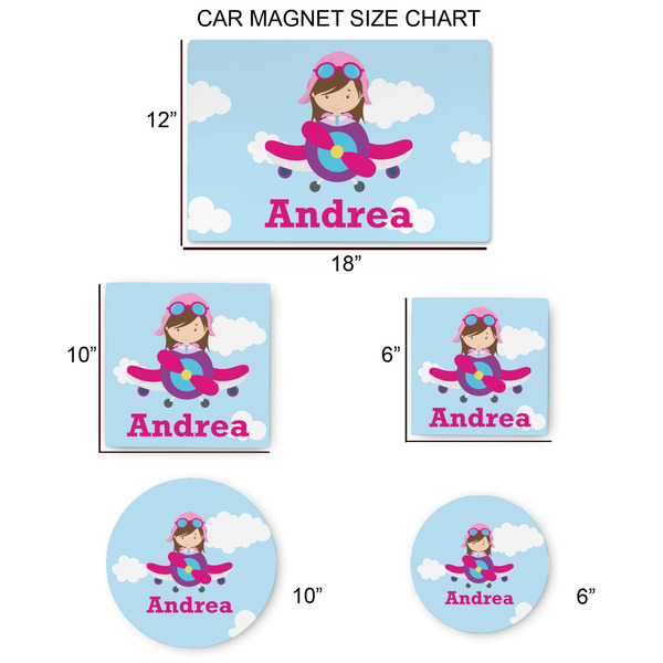 Airplane & Girl Pilot Car Magnets - SIZE CHART