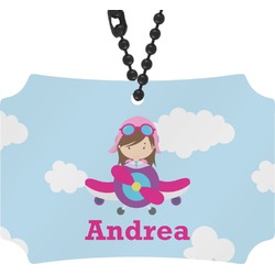 Airplane & Girl Pilot Rear View Mirror Ornament (Personalized)