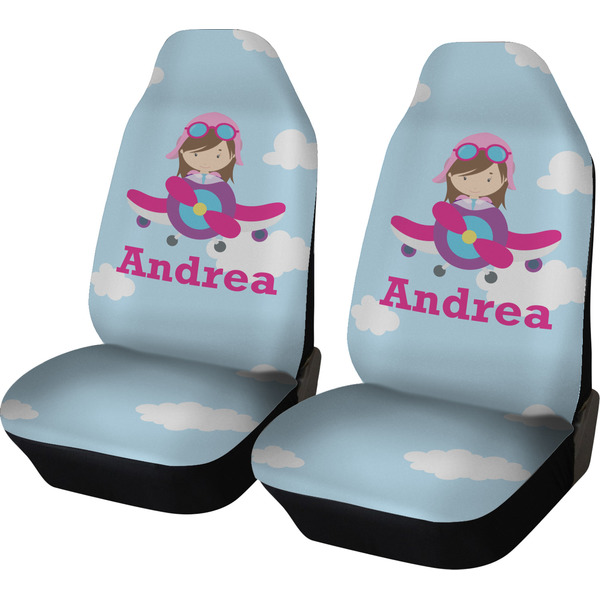 Custom Airplane & Girl Pilot Car Seat Covers (Set of Two) (Personalized)