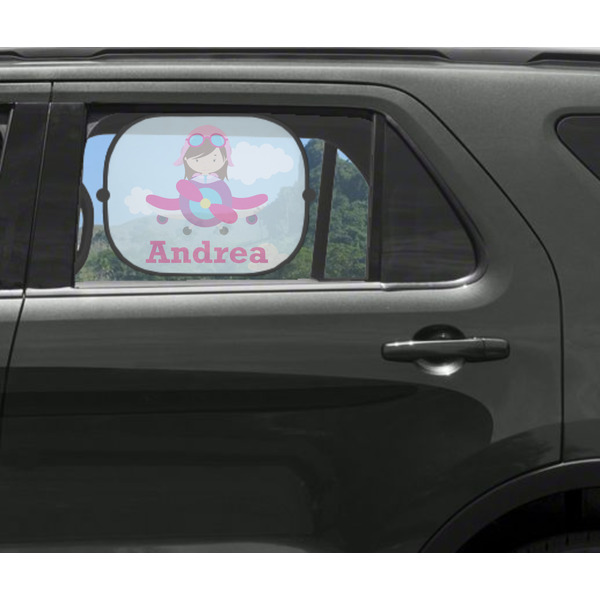 Airplane & Girl Pilot Car Sun Shade Black - In Car Window