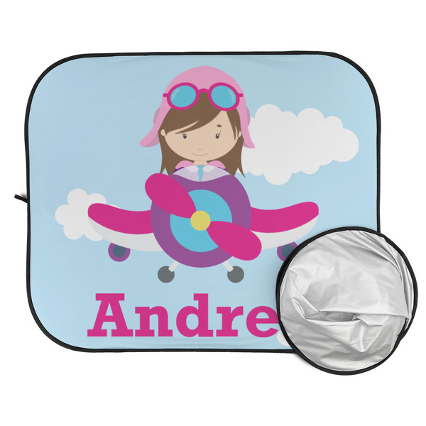 Airplane & Girl Pilot Car Sun Shades - FOLDED & UNFOLDED