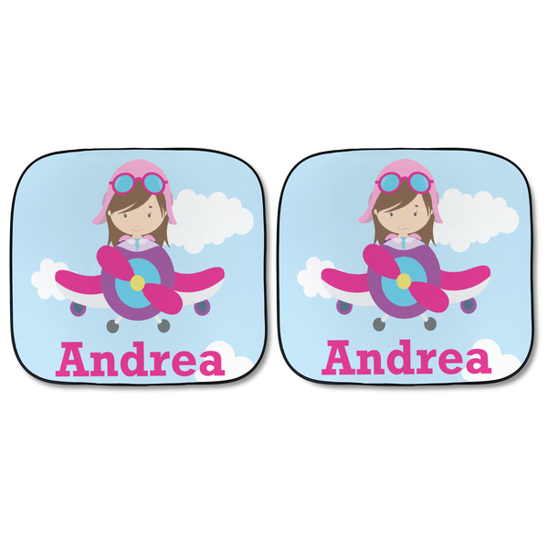 Airplane & Girl Pilot Car Sun Shades - FRONT