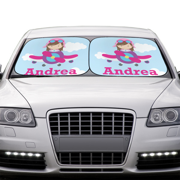 Airplane & Girl Pilot Car Sun Shades - IN CONTEXT