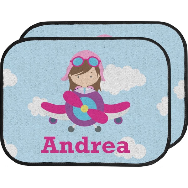 Airplane & Girl Pilot Custom Car Floor Mats (Back Seat)
