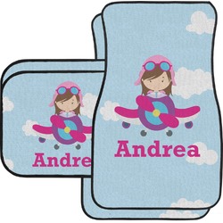 Airplane & Girl Pilot Car Floor Mats Set - 2 Front & 2 Back (Personalized)