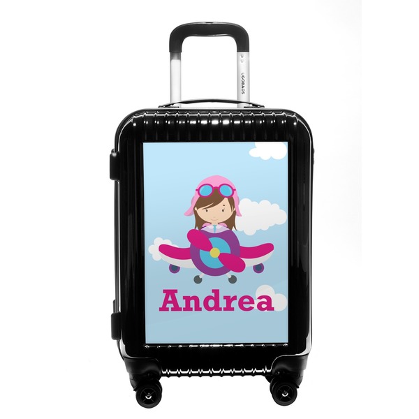 Custom Airplane & Girl Pilot Carry On Hard Shell Suitcase (Personalized)