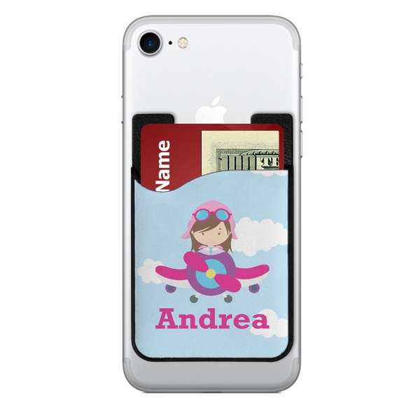 Custom Airplane & Girl Pilot 2-in-1 Cell Phone Credit Card Holder & Screen Cleaner (Personalized)