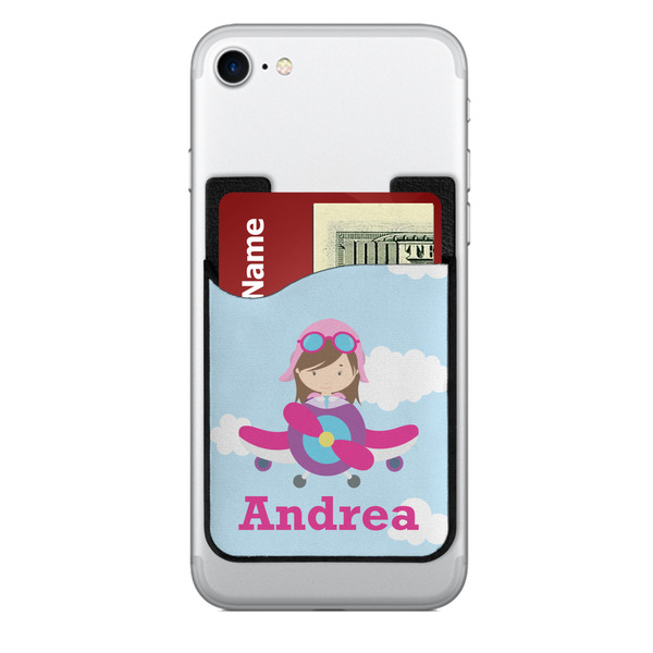 Custom Airplane & Girl Pilot 2-in-1 Cell Phone Credit Card Holder & Screen Cleaner (Personalized)