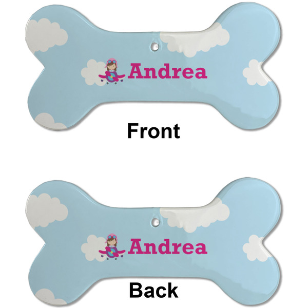 Airplane & Girl Pilot Ceramic Flat Ornament - Bone Front & Back (APPROVAL)