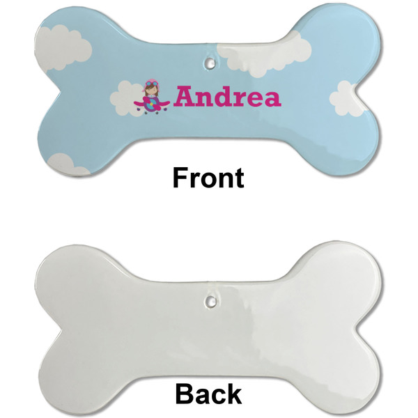Airplane & Girl Pilot Ceramic Flat Ornament - Bone Front & Back Single Print (APPROVAL)