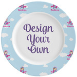 Airplane & Girl Pilot Ceramic Dinner Plates (Set of 4) (Personalized)