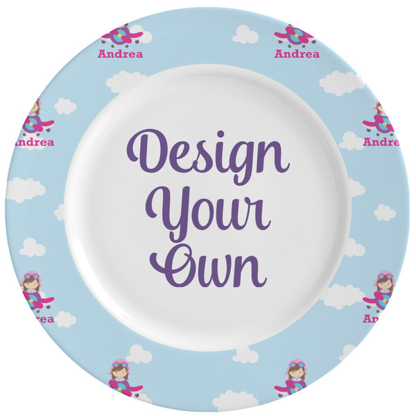 Custom Airplane & Girl Pilot Ceramic Dinner Plates (Set of 4) (Personalized)