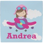 Airplane & Girl Pilot Ceramic Tile Hot Pad (Personalized)