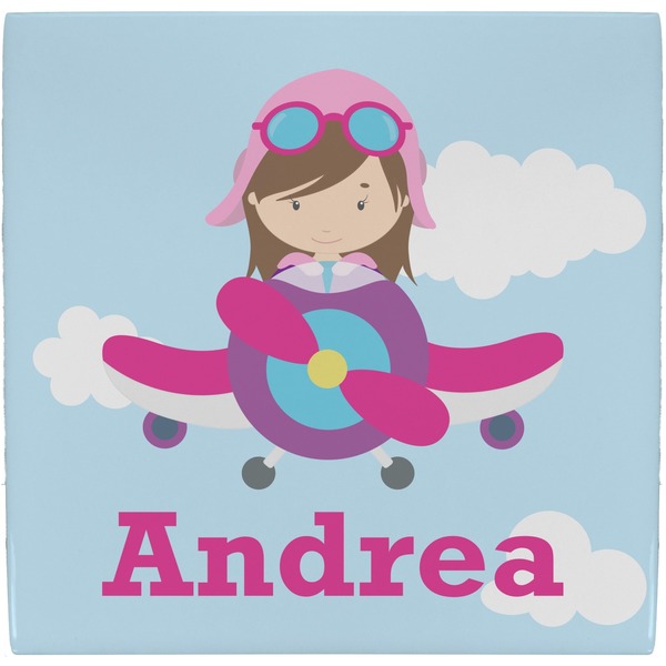 Custom Airplane & Girl Pilot Ceramic Tile Hot Pad (Personalized)