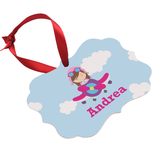 Airplane & Girl Pilot Christmas Ornament