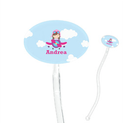 Airplane & Girl Pilot 7" Oval Plastic Stir Sticks - Clear (Personalized)