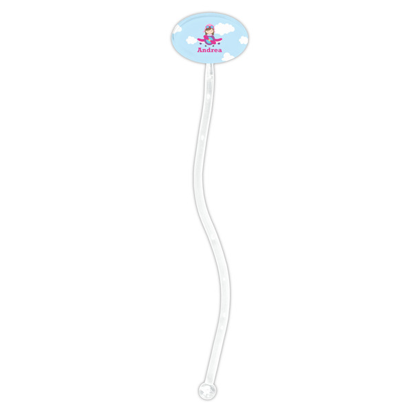 Airplane & Girl Pilot Clear Plastic 7" Stir Stick - Oval - Single Stick