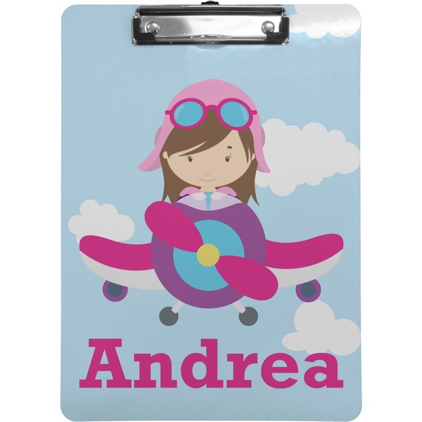 Custom Airplane & Girl Pilot Clipboard (Letter Size) (Personalized)