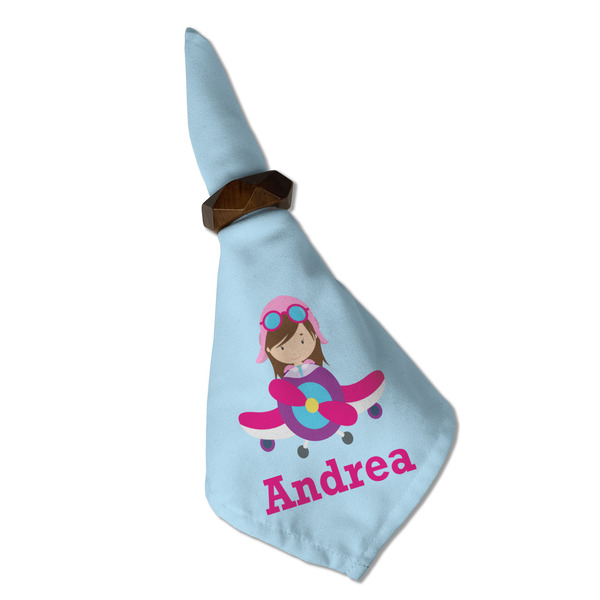 Airplane & Girl Pilot Cloth Napkins - Personalized Dinner (Folded in Ring) (MAIN)