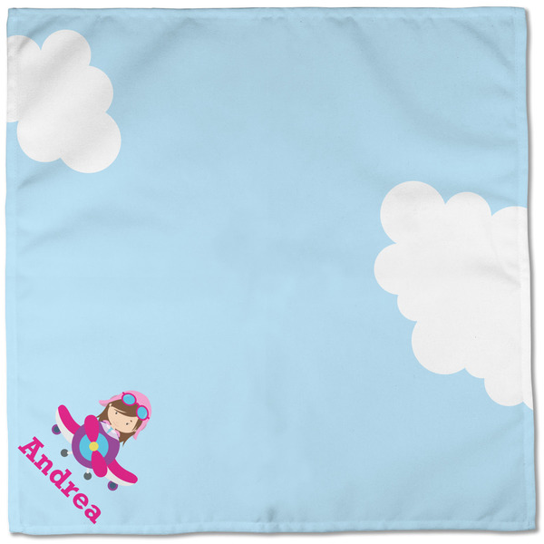 Airplane & Girl Pilot Cloth Napkins - Personalized Dinner (Full Open)