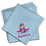 Airplane & Girl Pilot Cloth Napkins (Set of 4) (Personalized)