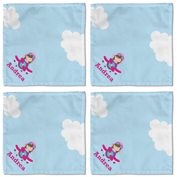 Airplane & Girl Pilot Cloth Napkins - Personalized Lunch (APPROVAL) Set of 4