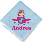 Airplane & Girl Pilot Cloth Cocktail Napkin - Single w/ Name or Text