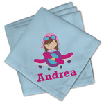 Airplane & Girl Pilot Cloth Cocktail Napkins - Set of 4 w/ Name or Text