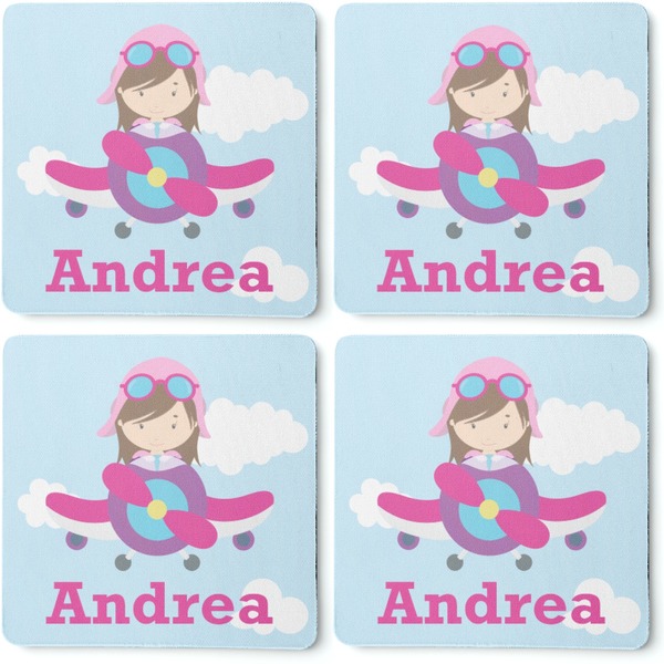 Airplane & Girl Pilot Coaster Rubber Back - Apvl