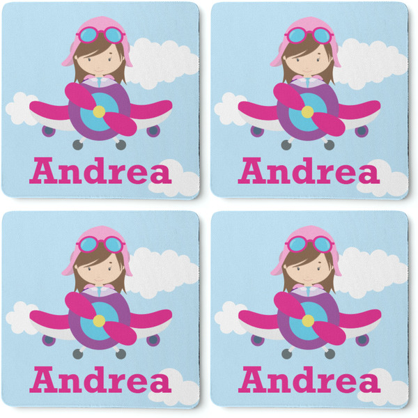 Airplane & Girl Pilot Coaster Rubber Back - Apvl