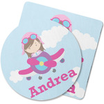 Airplane & Girl Pilot Rubber Backed Coaster (Personalized)