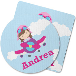 Airplane & Girl Pilot Rubber Backed Coaster (Personalized)