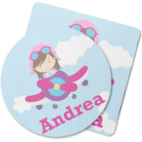 Custom Airplane & Girl Pilot Rubber Backed Coaster (Personalized)
