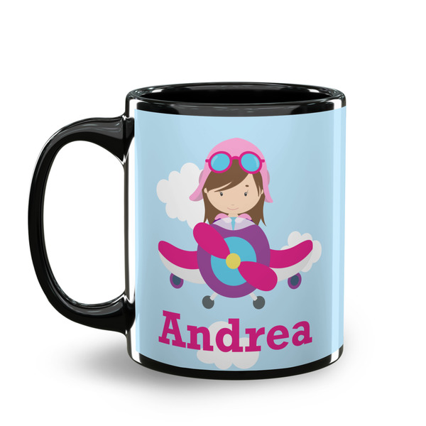 Airplane & Girl Pilot Coffee Mug - 11 oz - Black