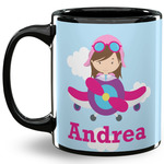 Airplane & Girl Pilot 11 Oz Coffee Mug - Black (Personalized)