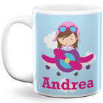 Airplane & Girl Pilot 11 Oz Coffee Mug - White (Personalized)