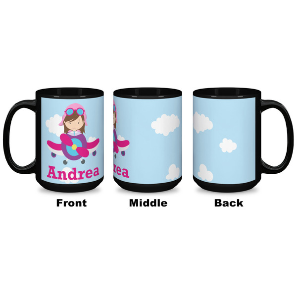 Airplane & Girl Pilot Coffee Mug - 15 oz - Black APPROVAL