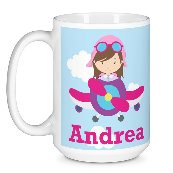 Airplane & Girl Pilot Coffee Mug - 15 oz - White