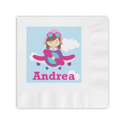 Airplane & Girl Pilot Coined Cocktail Napkins (Personalized)