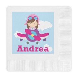 Airplane & Girl Pilot Embossed Decorative Napkins (Personalized)