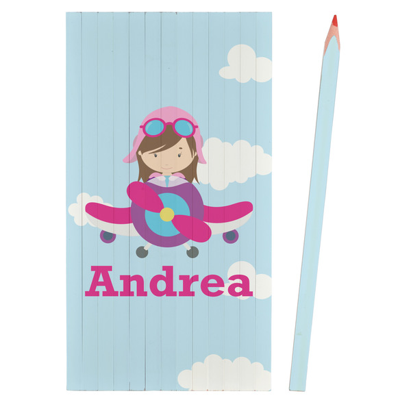 Airplane & Girl Pilot Colored Pencils - Front View