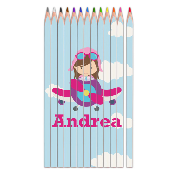 Custom Airplane & Girl Pilot Colored Pencils (Personalized)