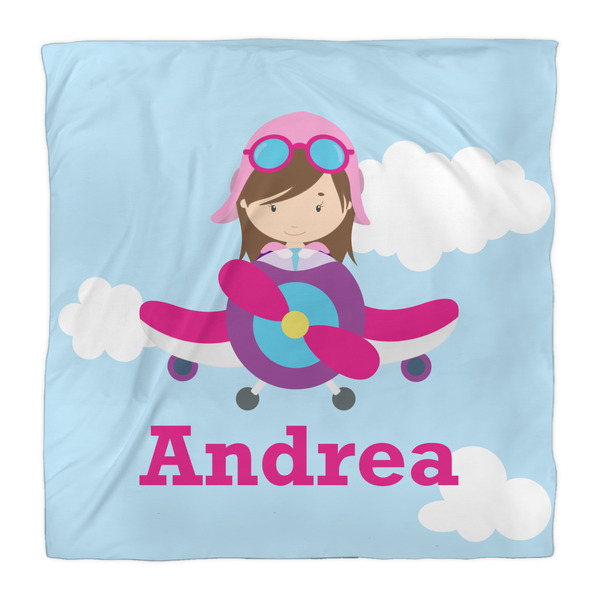 Airplane & Girl Pilot Comforter - Queen - Front