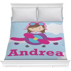 Airplane & Girl Pilot Comforter - Full / Queen (Personalized)