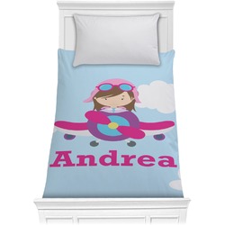 Airplane & Girl Pilot Comforter - Twin (Personalized)