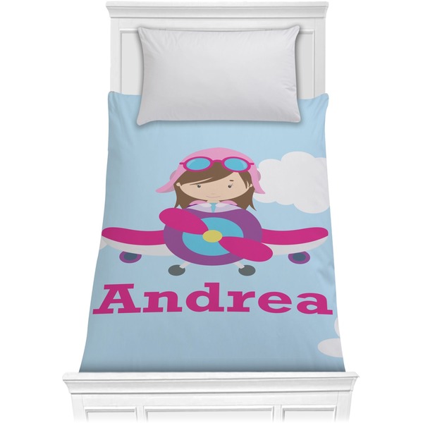 Custom Airplane & Girl Pilot Comforter - Twin (Personalized)