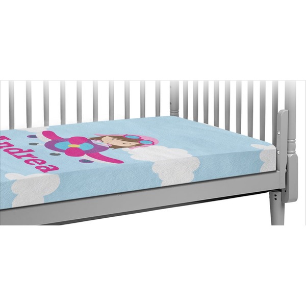 Custom Airplane & Girl Pilot Crib Fitted Sheet (Personalized)